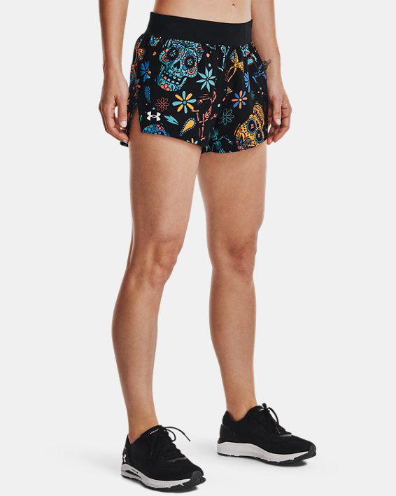 Women's UA Launch SW 3'' Day Of The Dead Shorts, Black, pdpMainDesktop image number 0